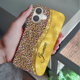Funda iPhone 16 Moda imitación de oro purpurina impresión animal r