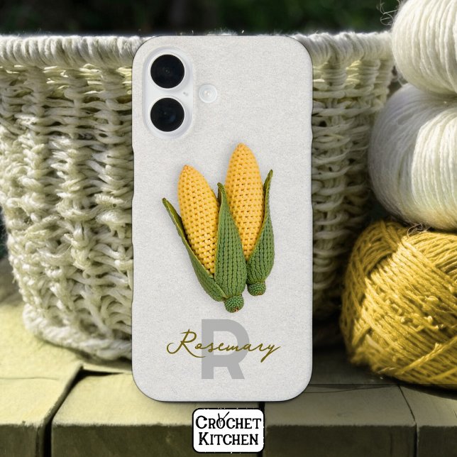 Funda iPhone 16 Moda Nombre de maíz crochet moderno en el jardín d (Subido por el creador)