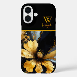 Funda iPhone 16 moda oro negro abstracto floral