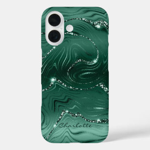 Funda iPhone 16 Moda personalizado Patrón de Purpurina verde esmer