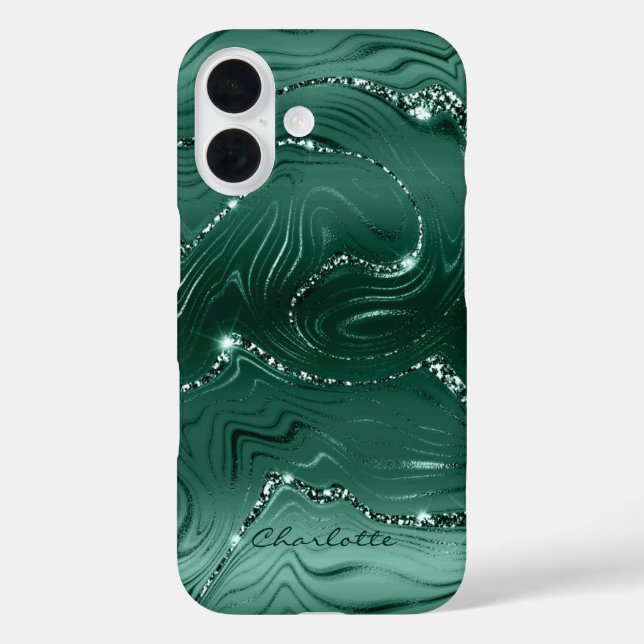 Funda iPhone 16 Moda personalizado Patrón de Purpurina verde esmer (Reverso )