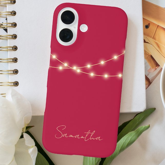 Funda iPhone 16 Moda rosa brillante rosa moderno monogramado (Subido por el creador)
