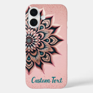 Funda iPhone 16 Moda Rosa Oro rosado y Mandala Verde azulada Perso