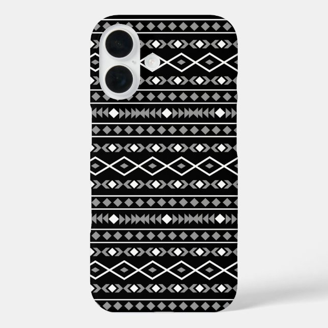 Funda iPhone 16 Modalidades aztecas Patrón negro gris blanco (Reverso )