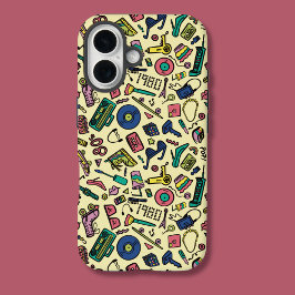 Funda iPhone 16 Modelo lúdico de arte Doodle de los años 80