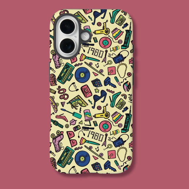 Funda iPhone 16 Modelo lúdico de arte Doodle de los años 80 (Subido por el creador)