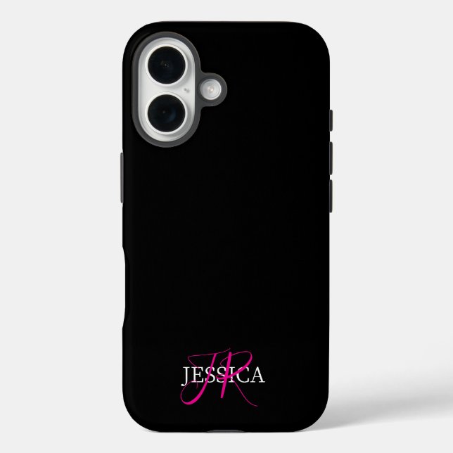Funda iPhone 16 Modern Black Pink Feminine Script (Reverso )