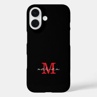 Funda iPhone 16 Modern Black Red Personalized Monogram Phone Case