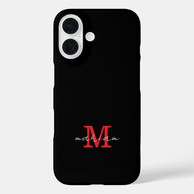 Funda iPhone 16 Modern Black Red Personalized Monogram Phone Case (Reverso )