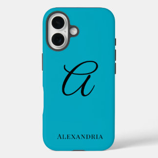 Funda iPhone 16 Modern Blue Stylish Personalized Name Initial