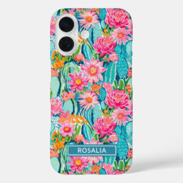 Funda iPhone 16 Modern Colorful Blooming Cacti Personalized