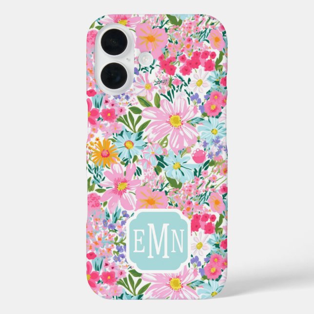 Funda iPhone 16 Modern Colorful Flower Garden Monogrammed (Reverso )