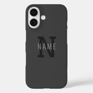 Funda iPhone 16 Modern Dark Gray Monogrammed Name (u otro texto)