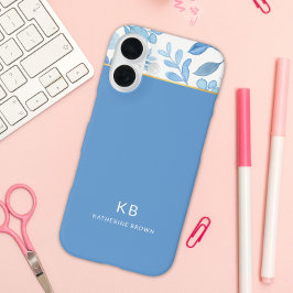 Funda iPhone 16 Modern Elegant Blue Floral Pattern 