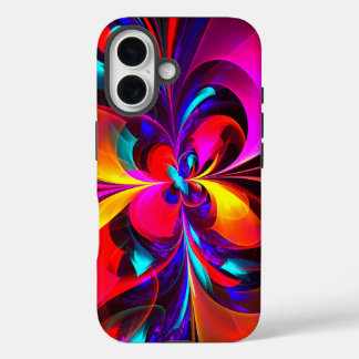 Funda iPhone 16 Modern Floral Resumen Arte Patrón Azul Rojo #07