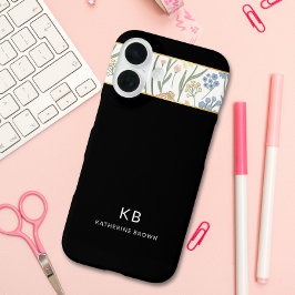 Funda iPhone 16 Modern Monogramm Cute Black Floral Pattern 