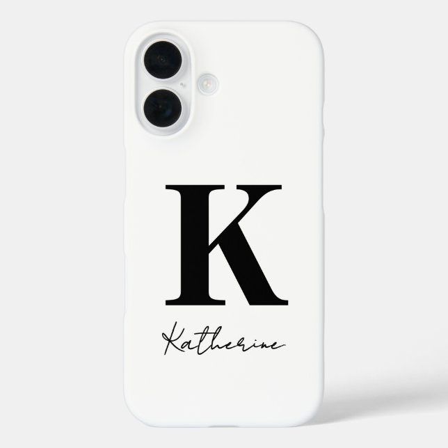 Funda iPhone 16 Modern Name Initial White Black Personalize (Reverso )