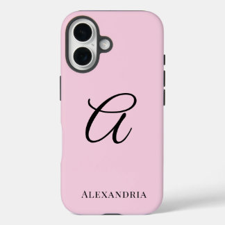 Funda iPhone 16 Modern Pink Stylish Personalized Name Initial