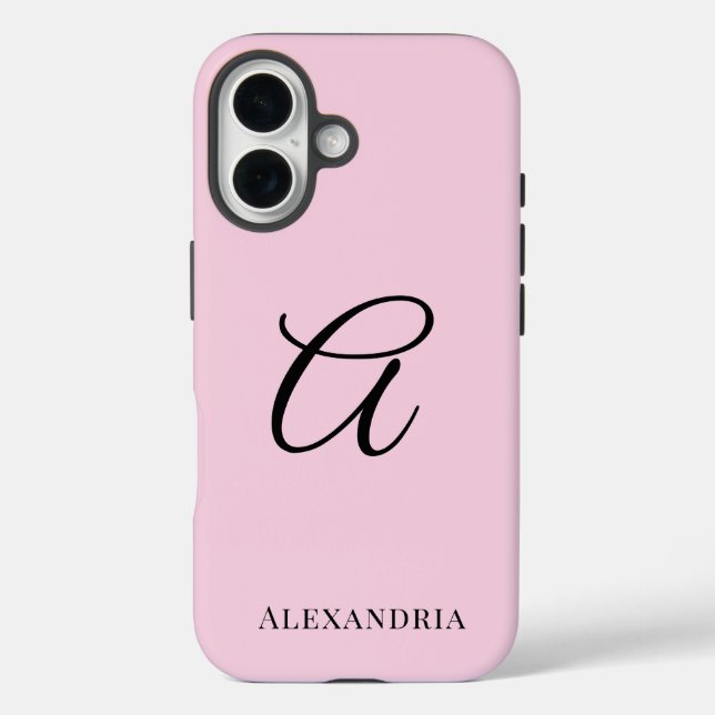 Funda iPhone 16 Modern Pink Stylish Personalized Name Initial (Reverso )