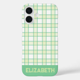 Funda iPhone 16 Modern Preppy Plaid Varsity Font Green Lime