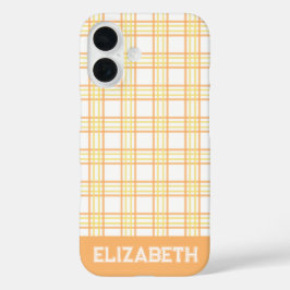 Funda iPhone 16 Modern Preppy Plaid Varsity Font Orange Yellow