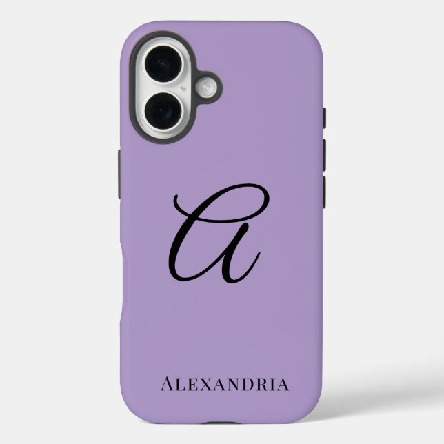 Funda iPhone 16 Modern Purple Stylish Personalized Name Initial (Reverso )