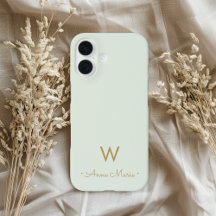 Modern Sage Green Gold Script Monogram