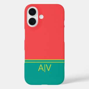 Funda iPhone 16 Modern Summer Coral Aquamarine Monogram
