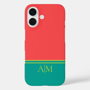 Funda iPhone 16 Modern Summer Coral Aquamarine Monogram