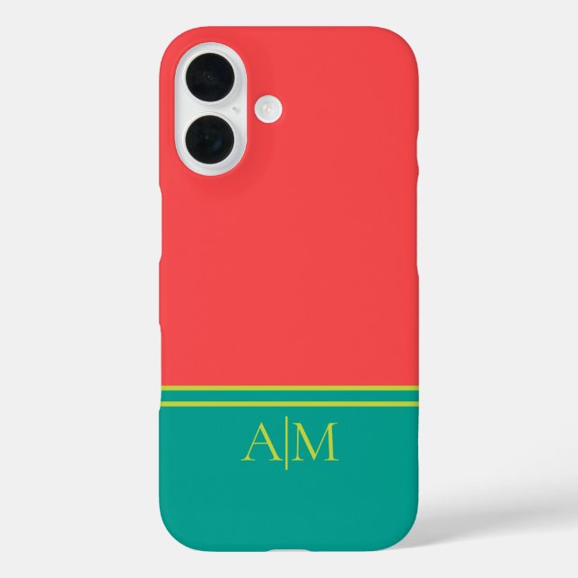 Funda iPhone 16 Modern Summer Coral Aquamarine Monogram (Reverso )