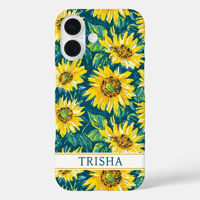 Funda iPhone 16 Modern Sunflowers Monogrammed (Reverso )