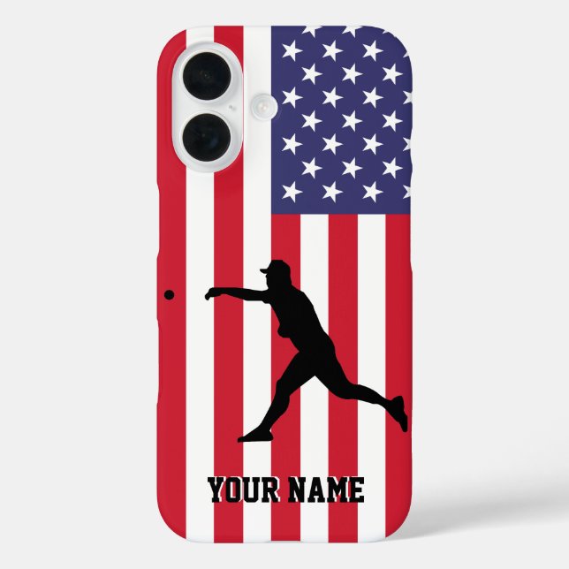 Funda iPhone 16 Moderna bandera estadounidense de moda, béisbol pe (Reverso )