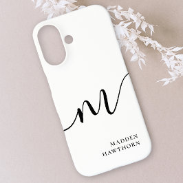 Funda iPhone 16 Moderna caligrafía de escritura monográfica blanco