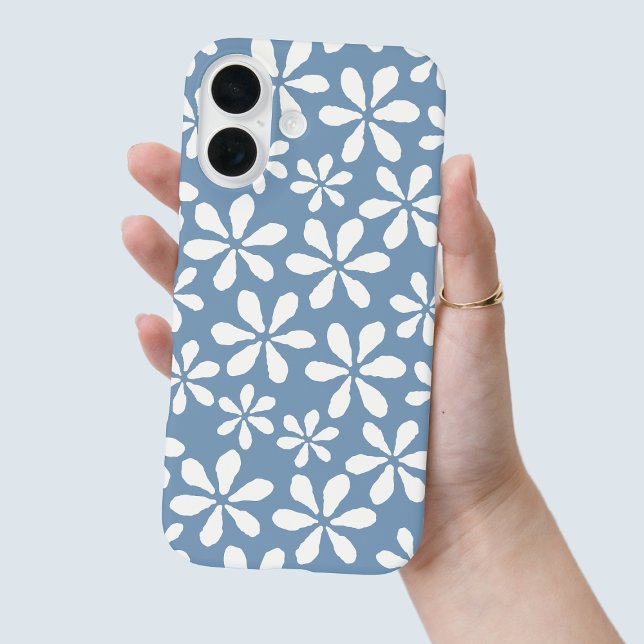 Funda iPhone 16 Moderna Moda azul turquesa Flor floral (Modern Dusty Blue Chic Girly Floral Flower Pattern Case-Mate iPhone Case)