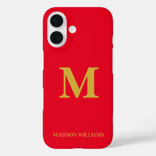Funda iPhone 16 Moderna Moda Monograma Rojo Oro estilo Minimalista