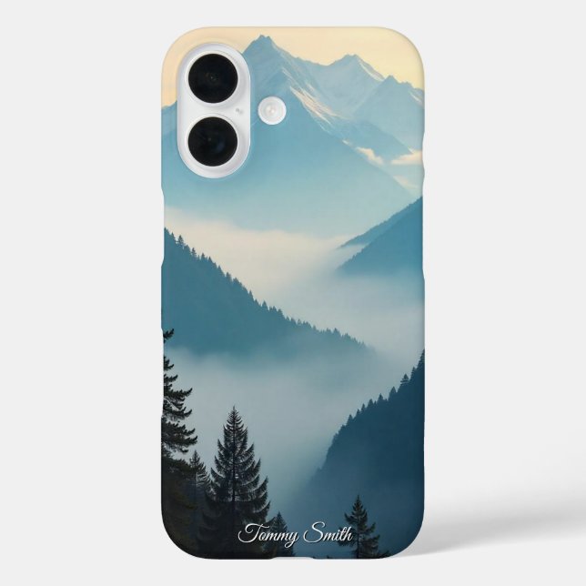 Funda iPhone 16 Moderna Serenidad de Montaña Misty | Vista natural (Reverso )