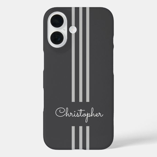 Funda iPhone 16 Modernas bandas de Carreras de moda monogramadas (Reverso )
