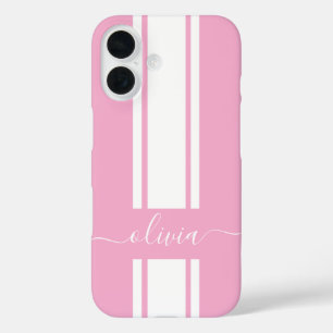 Funda iPhone 16 Modernas bandas de Carreras de moda monogramadas