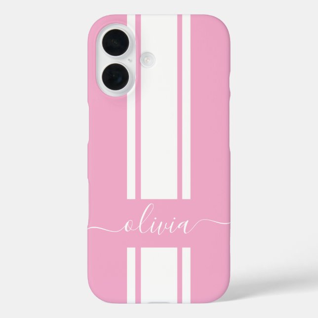 Funda iPhone 16 Modernas bandas de Carreras de moda monogramadas (Reverso )