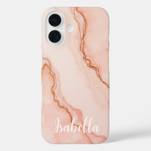 Funda iPhone 16 Moderno estilo de mármol rosa personalizado