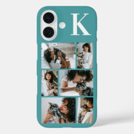 Funda iPhone 16 Moderno Foto de 6 Mascotas Verde Turquesa