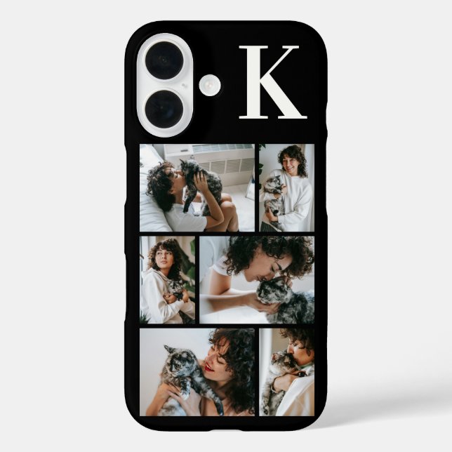 Funda iPhone 16 Moderno Foto Negro 6 Mascotas (Reverso )