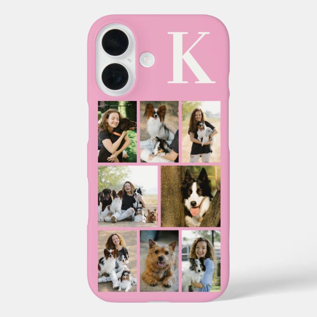 Funda iPhone 16 Moderno Foto Rosa 8 Mascotas (Reverso )