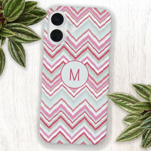 Funda iPhone 16 Moderno Ikat Chevron Stripe Monograma Inicial