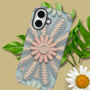 Funda iPhone 16 Moderno lindo floral azul y rosa Chic Adolescente