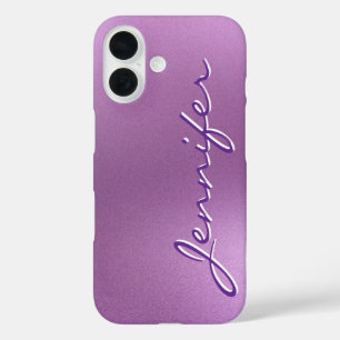 Funda iPhone 16 moderno minimalista rosa morado metal personalizad