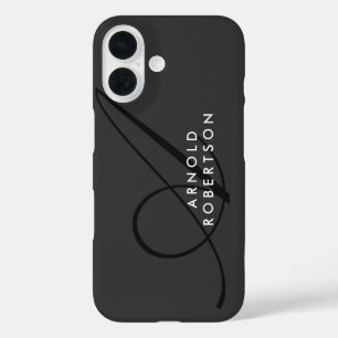 Funda iPhone 16 Moderno Monograma de moda gris claro