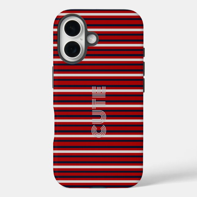 Funda iPhone 16 Moderno monogramado a rayas (Reverso )