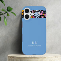 Moderno Patrón Floral Azul Negro Elegante