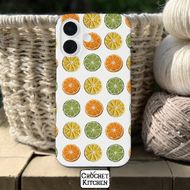 Funda iPhone 16 Moderno Patrón Mínimo Fresco Crochet Citrus Slices